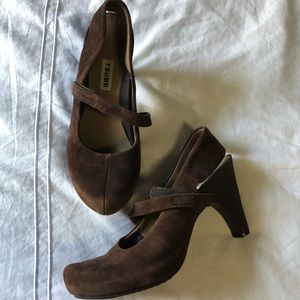 Brown suede heels
